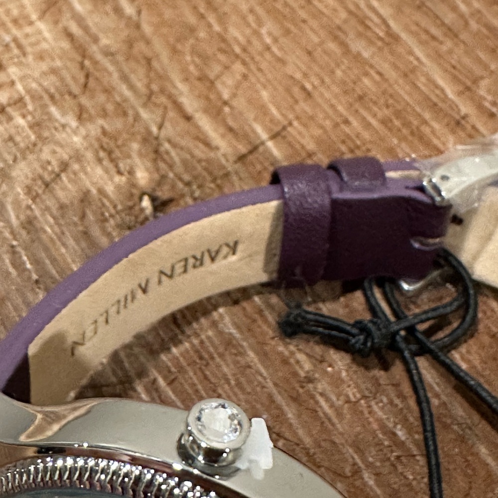 Karen Millen Silver Dial Watch with Purple Studded Strap - Picture 4 of 9